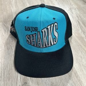 Vintage San Jose Sharks Hat Snapback NHL Hockey Black Nutmeg‎ Wool Blend Cap USA